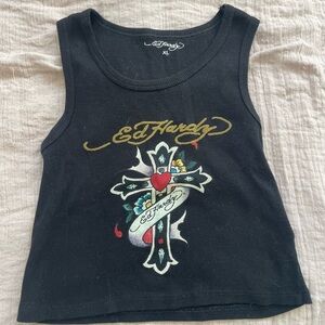 Ed Hardy Black Tank Top with Colorful Cross Design